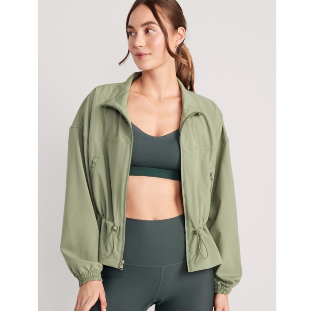 Loose StretchTech Cinched-Waist Jacket cropped coat green active